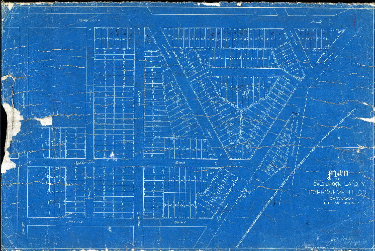 Plan, Plan of Overbrook Land and Improvement Co. 24th Ward, Philadelphia. Jos. Johnson, Sur. & Reg. 11th Dist. Scale 100' to 1 inch. [In pencil: "Date 9-25-1889"]