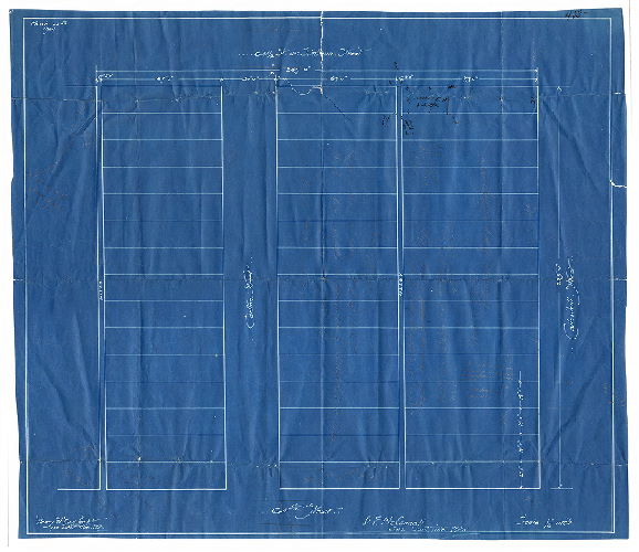 Plan, 64-1/2 St. or Simpson Street….64th Street…Callowhill Street…Carlton Street. [Subdivision plan, West Philadelphia] D. F. McConnell, 542 Land Title Bldg. Henry [H.? King? Kino?], Archt [Architect], 702 Land Title Bldg. March 22nd, 1904. 