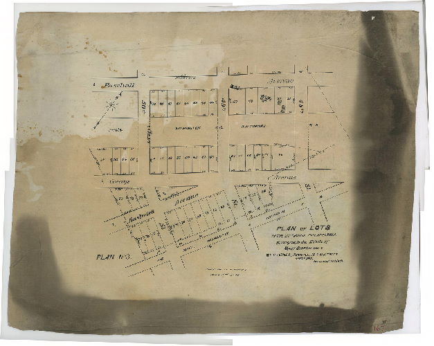 Plan, Plan of lots in the 27th Ward, Philadelphia, belonging to the estate of Mary Gibson, dec'd. Wm H. Jones, Surveyor, 12th District, Sept'r. 1885. Plan No. 3. Scale 120 ft. to 1 inch. Copy of lithograph made Nov. 17, 1891.