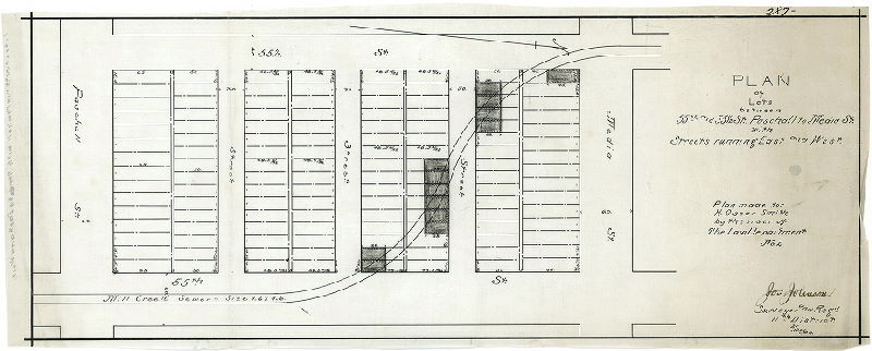 Plan, Plan of lots between 55th and 55-1/2 St., Paschall to Media St. with streets running east and west. Plan made for H. Oscar Smith by the order of the Law Department. No. 2. 