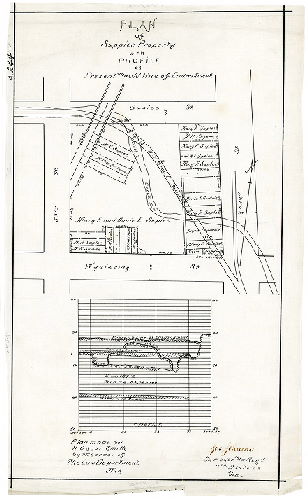 Plan, Plan of Suplee property with profile of present and old line of embankment. Plan made for H. Oscar Smith by the order of the Law Department. No. 4. 