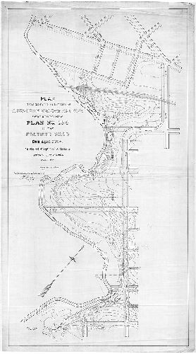Plan, Plan placing on the city plan that portion of Cobbs Creek Parkway and Park embraced with the limits of Plan No. 184, in the Fortieth Ward, Philadelphia. Authorized by ordinance of Councils approved June 27th, 1904 [Tracing copy (with topography added) made in 1912] 