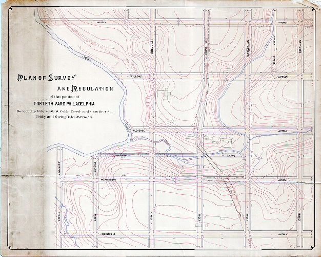 Plan, Plan of survey and regulation of that portion of Fortieth Ward, Philadelphia, bounded by Fifty-sixth St., Cobbs Creek and Sixty-first St., Whitby and Springfield Avenues