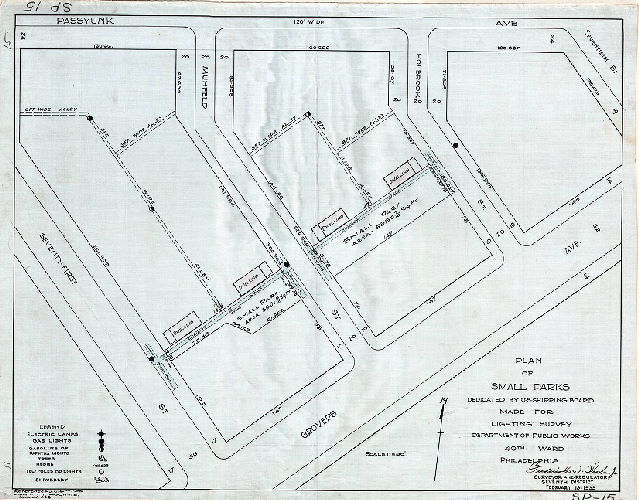 Plan, Plan of small parks dedicated by the U.S. Shipping Board, made for lighting survey, Department of Public Works, 40th Ward, Philadelphia