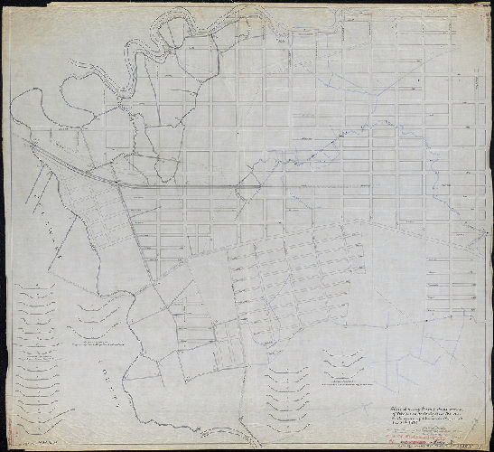 Plan, Plan showing present cross-sections of ditches to be dredged under an ordinance of Councils approved Dec. 31st 1900. Section 2.