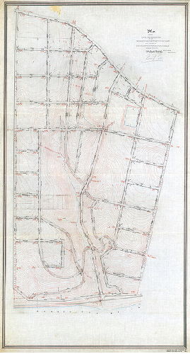Plan (adjusted), Plan of the survey and regulation of the Twentieth Section, Twenty-first Ward, City of Philadelphia [Resolution, April 5, 1876; confirmed Nov. 21, 1887. [See 296-1_MTD for original mounted plan, in fair condition.]