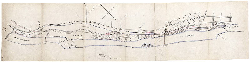 Plan, [Manayunk Canal] Scale 200 feet = 1 inch. N. B. That wherever the letter S occurs at an angel or on a line in the above plan a marble stone has been fixed by me John Levering, 1847. Tracing by H. H. Platt.