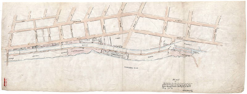 Plan, Plan of part of the Manayunk Canal and lots of ground adjacent belonging to the Schuylkill Navigation Co. Surveyed for the Co. May 1853 by John Levering. [Tracing copy made by "H. H. P." (H. H. Platt)] 