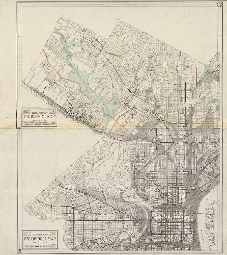 Plan, Use District Map. Philadelphia Zoning Commission, City of Philadelphia, Department of Public Works. [Two separate printed plans, Section 2 and Section 3, trimmed at the seam and pasted together] 