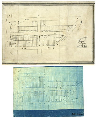 Plan, Plan of lots at Wissahickon surveyed March 20, 1883 [Two plans, both reduced size: blueprint of original, and tracing. These may have been attached to a larger plan - CHECK FILES]