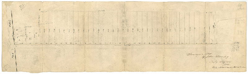 Plan, [Surveyed 1854 by John Levering. Copy May 1871, J. H. L. U.S. Standard Measure [On reverse: "Leverington Avenue Lots 1854"]