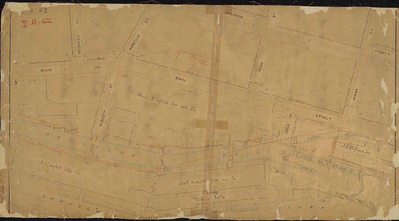Plan, [No title. Plan of streets and industrial buildings along the Manayunk Canal of the Schuylkill Navigation, from above Mechanic Street to below Cedar Street. This plan is contiguous with SD9TH-II-A-41]