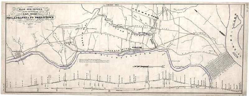 Plan, Plan and section of the two routes of Rail Road from Philadelphia to Norristown. Drawn by Henry R. Campbell and reduced by John C. Trautwine. 