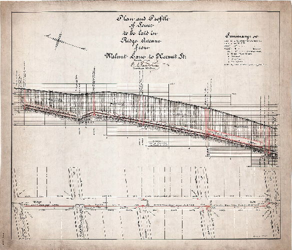 Plan, Plan and profile of sewer to be laid in Ridge Avenue from Walnut Lane to Hermit St.