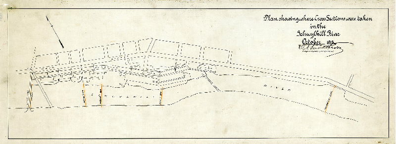 Plan, Plan showing where cross sections were taken in the Schuylkill River, October 1913. C. A. Sundstrom, Surveyor and Regulator of the Eighth District.