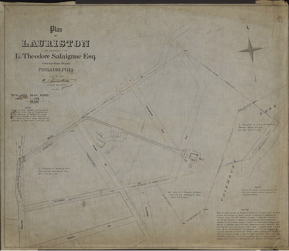 Plan, Plan of Lauriston, the property of L. Theodore Salaignac Esq., Twenty-first Ward, Philadelphia. July 26, 1894. 
