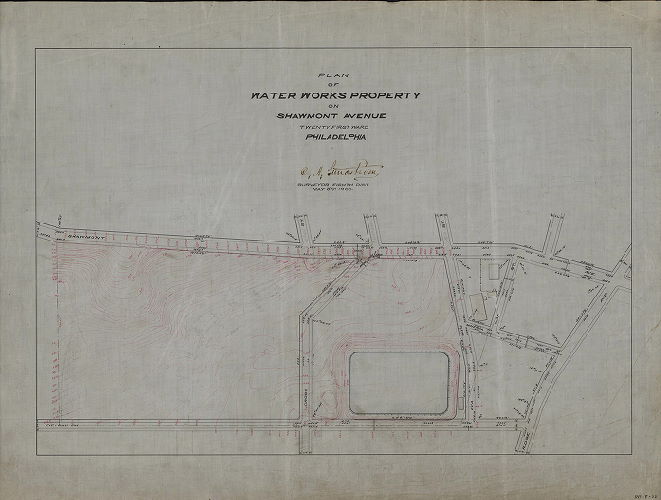 Plan, Plan of Water Works property on Shawmont Avenue, Twenty-first Ward, Philadelphia. 