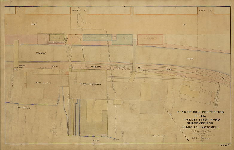 Plan, Plan of mill properties in the Twenty-first Ward surveyed for Charles McDowell
