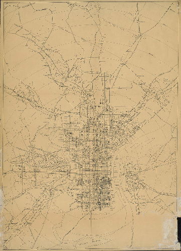 Plan, [No title. On reverse: "Transit Com'n. Pop[ulation] Map." Handwritten at bottom: "Each dot = 100 persons. Transit Commission study of the 1910 C[ensus]." Stamped at bottom: Bureau of Surveys, Sewage Disposal Division"