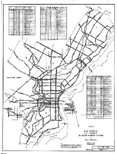 Plan, Map showing city streets on state highway system in Philadelphia. . City Plans Division, Bureau of Surveys and Design, Department of Streets, January 1961, revised July 1, 1963. 